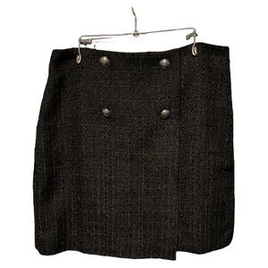Loft Tweed Wrap Mini Asymmetric Lined Skirt Black Size 4 NWT